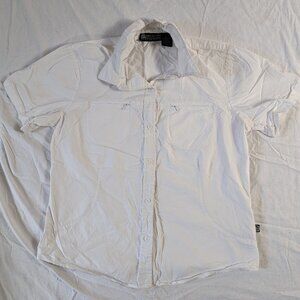 MISTY MOUNTAIN ACTIVEWEAR WOMEN'S SIZE LARGE WHITE SHORT SLEEVE BUTTON FRONT